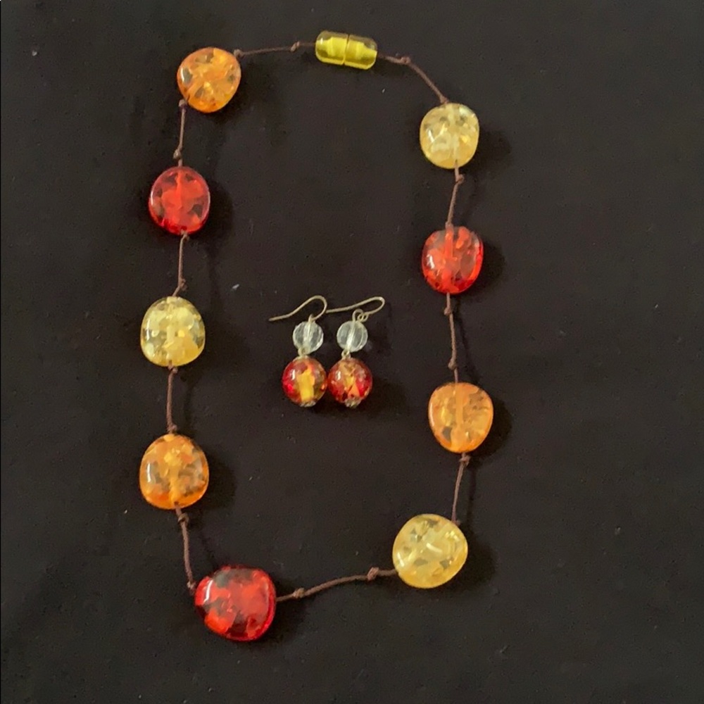 Beaded string necklace with matching earrings